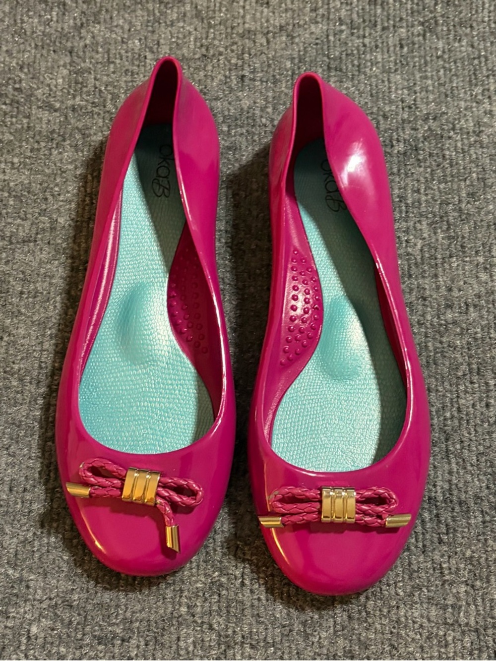 OKA b. Hot Pink Patent Ballet Flats with Gold Knot Detail Size 7
